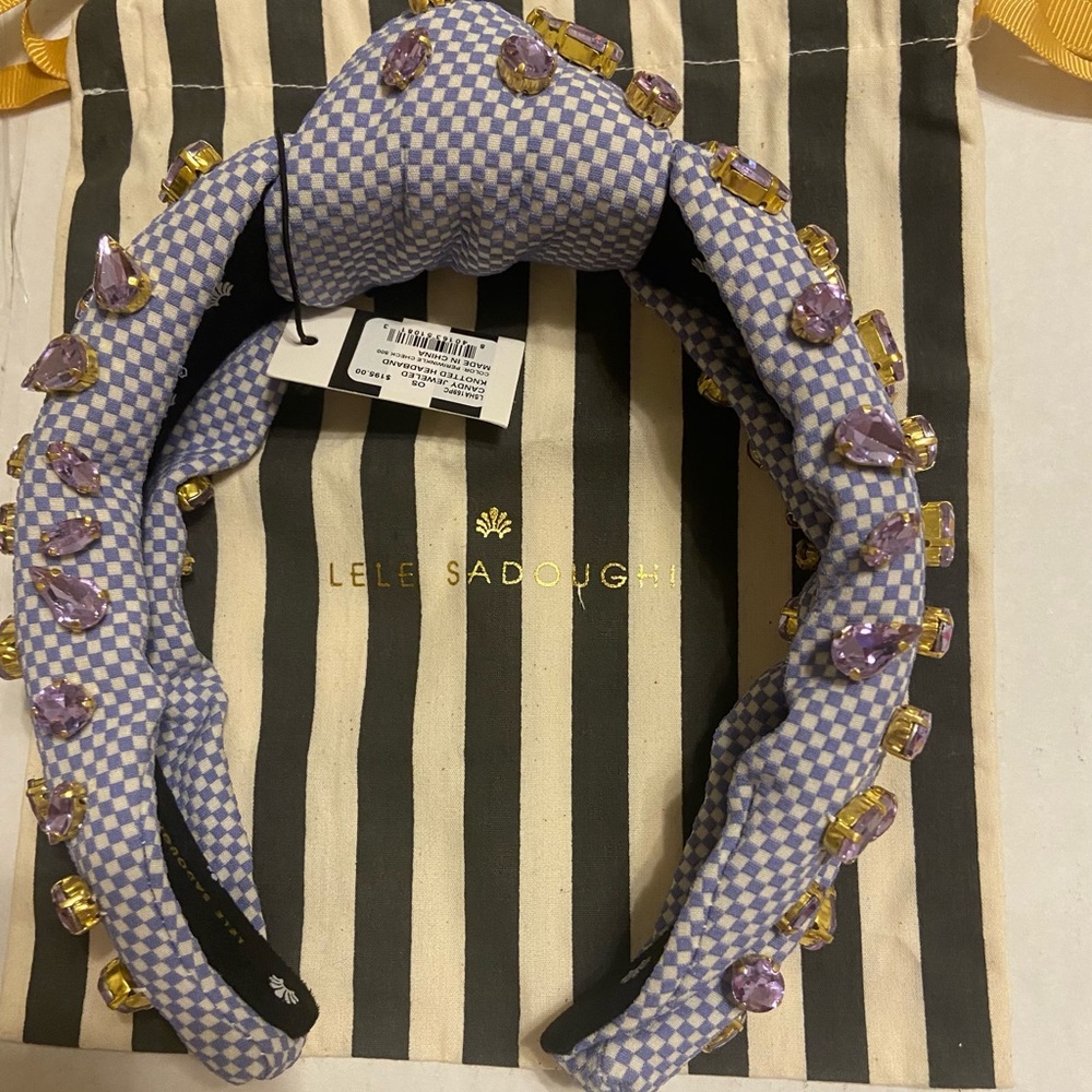 Lele Sadoughi Candy Jeweled Periwinkle Check Headband